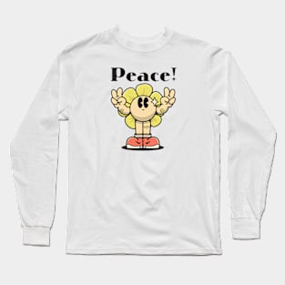 Peace, Flower Vintage Cartoon Long Sleeve T-Shirt